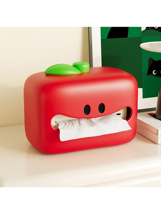 Red Apple Facial Tssue Box with Big Mouth and Eyes - Fun Quirky Home Decor