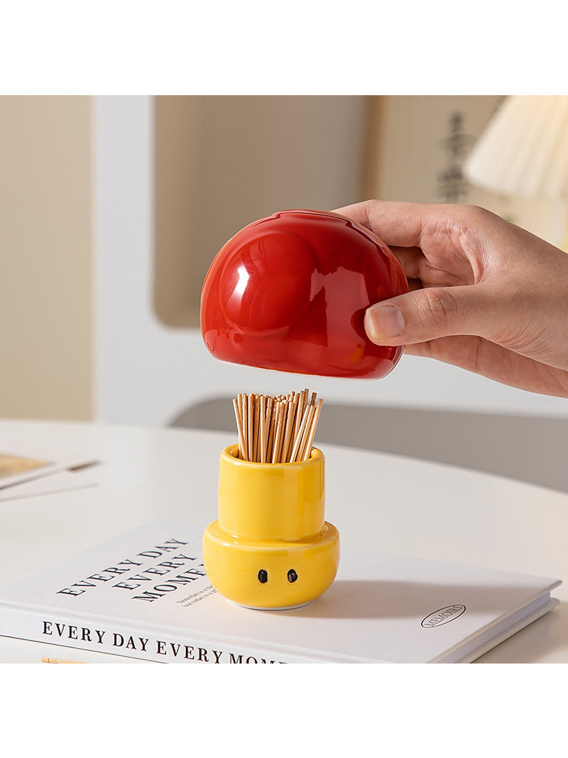 Red Mushroom Ceramic Toothpick Holder, Desktop Decoration Idea, Holiday Gift