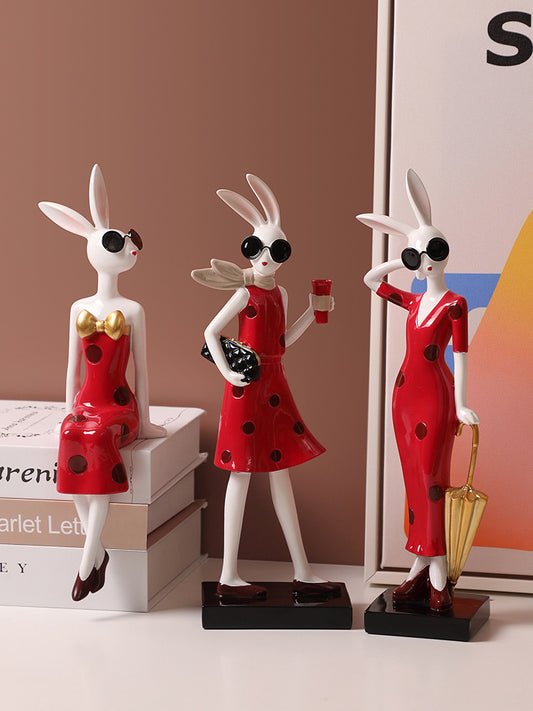 Red Sexy Miss Rabbit Desktop Sculpture Decoration Ornaments