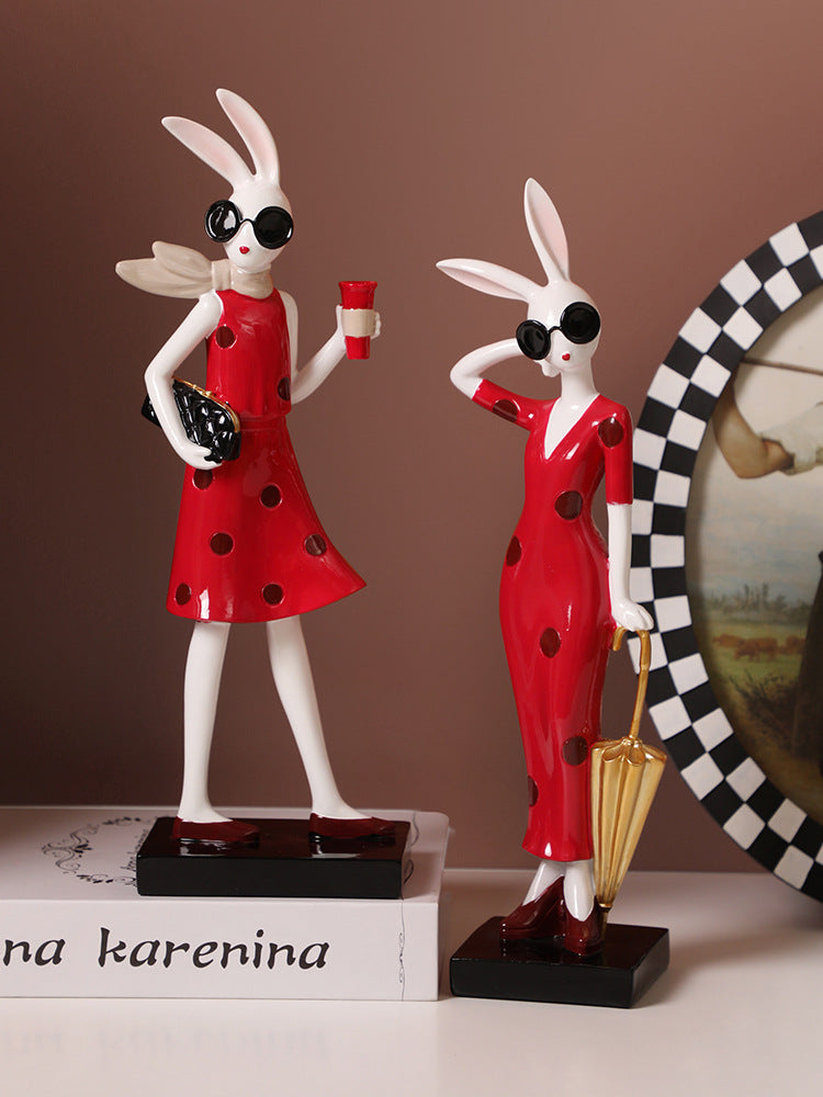 Red Sexy Miss Rabbit Desktop Sculpture Decoration Ornaments