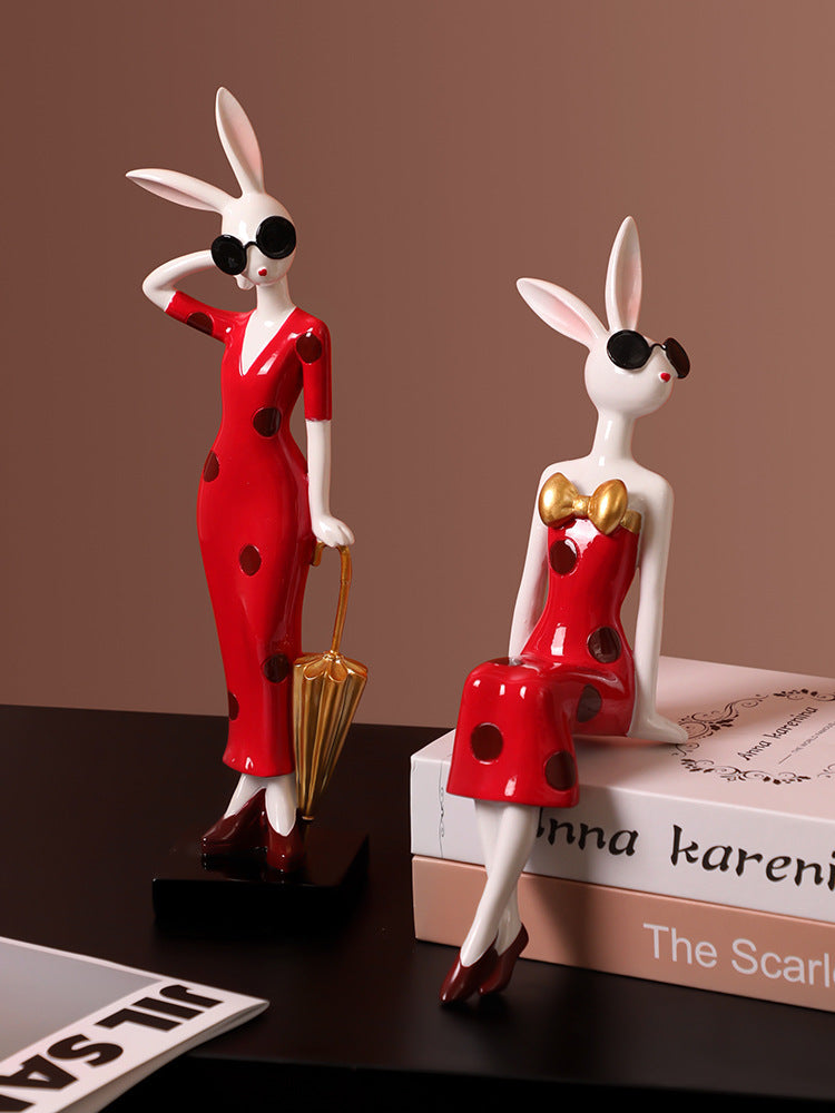 Red Sexy Miss Rabbit Desktop Sculpture Decoration Ornaments