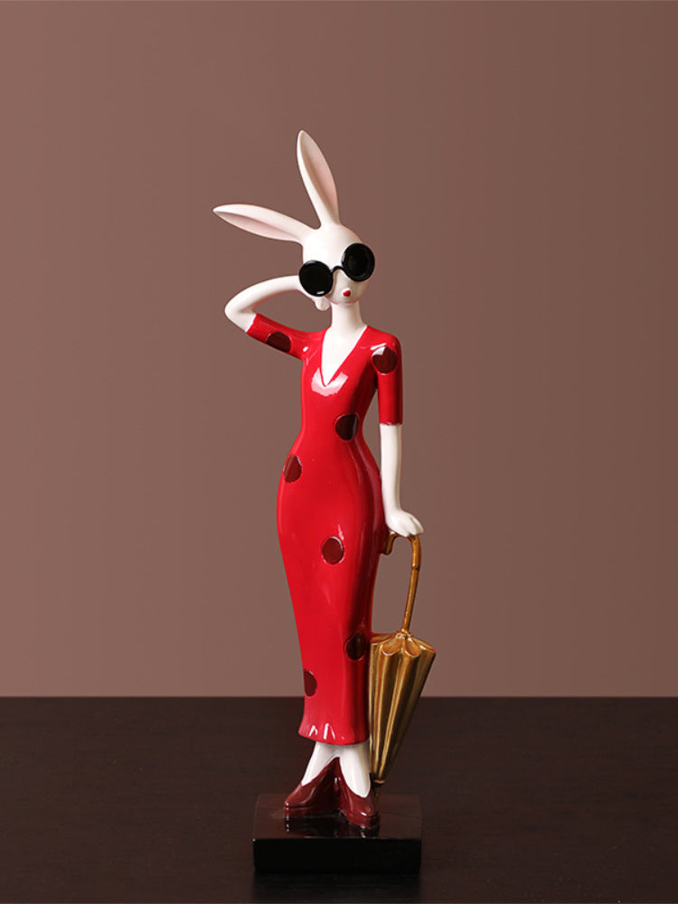 Red Sexy Miss Rabbit Desktop Sculpture Decoration Ornaments