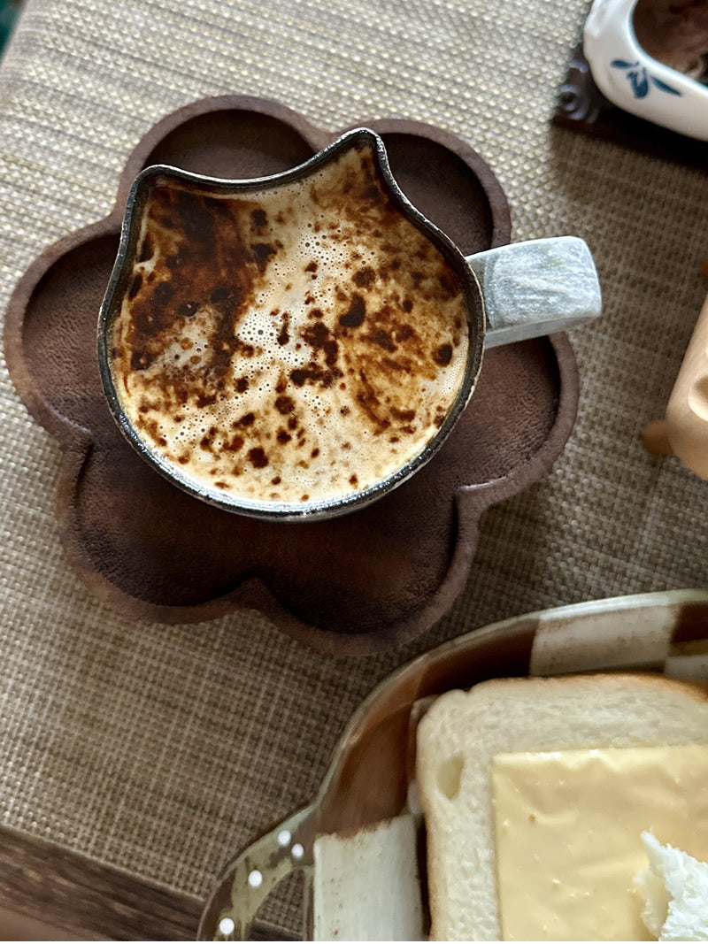 Retro Abstract Cat Shaped Ceramic Mug, Coffee Cup