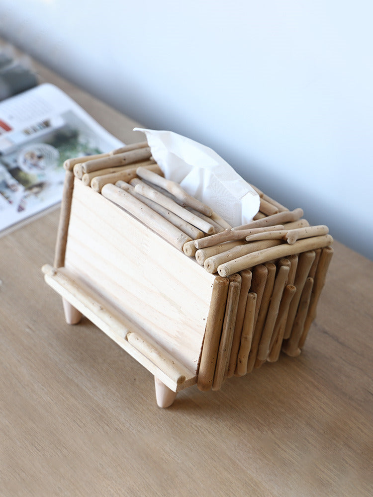 Retro Countryside Wooden Tissue Box with Phone Holder