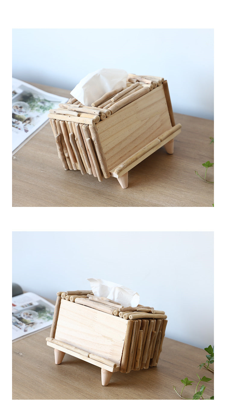 Retro Countryside Wooden Tissue Box with Phone Holder