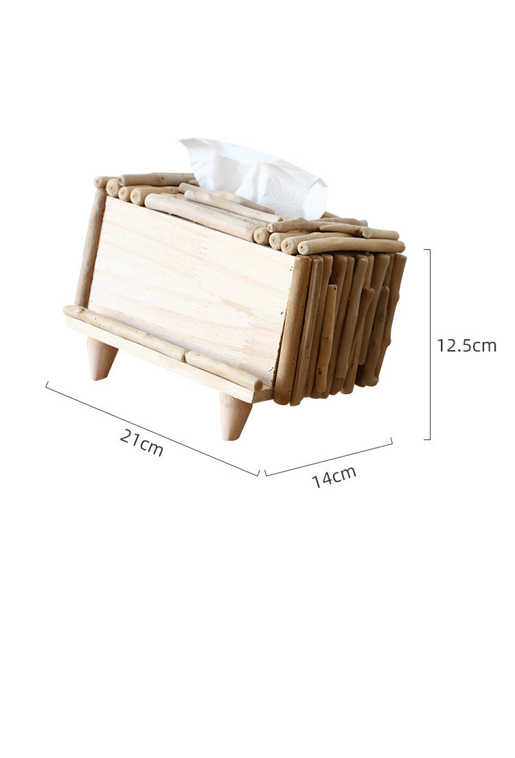 Retro Countryside Wooden Tissue Box with Phone Holder