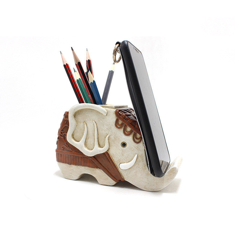 Retro Elephant Office Organizer Pen Holder, Mobile Phone Holder