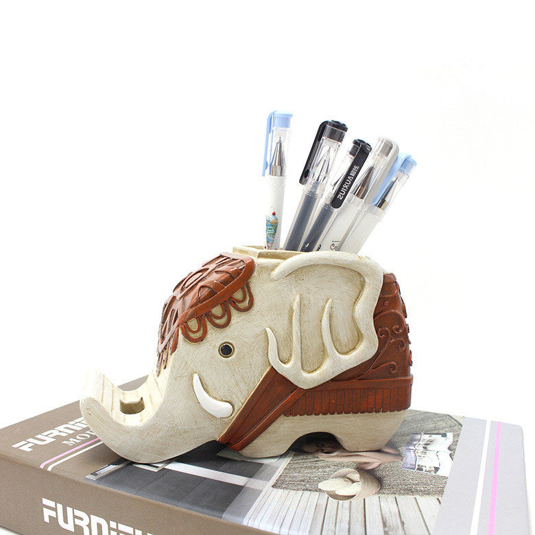 Retro Elephant Office Organizer Pen Holder, Mobile Phone Holder