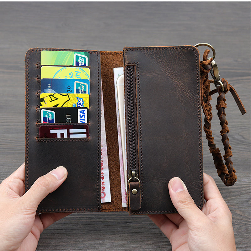 Retro multifunctional cowhide wallet, card holder, phone bag