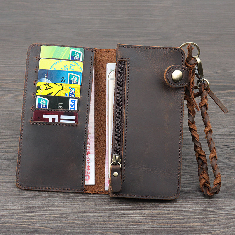 Retro multifunctional cowhide wallet, card holder, phone bag