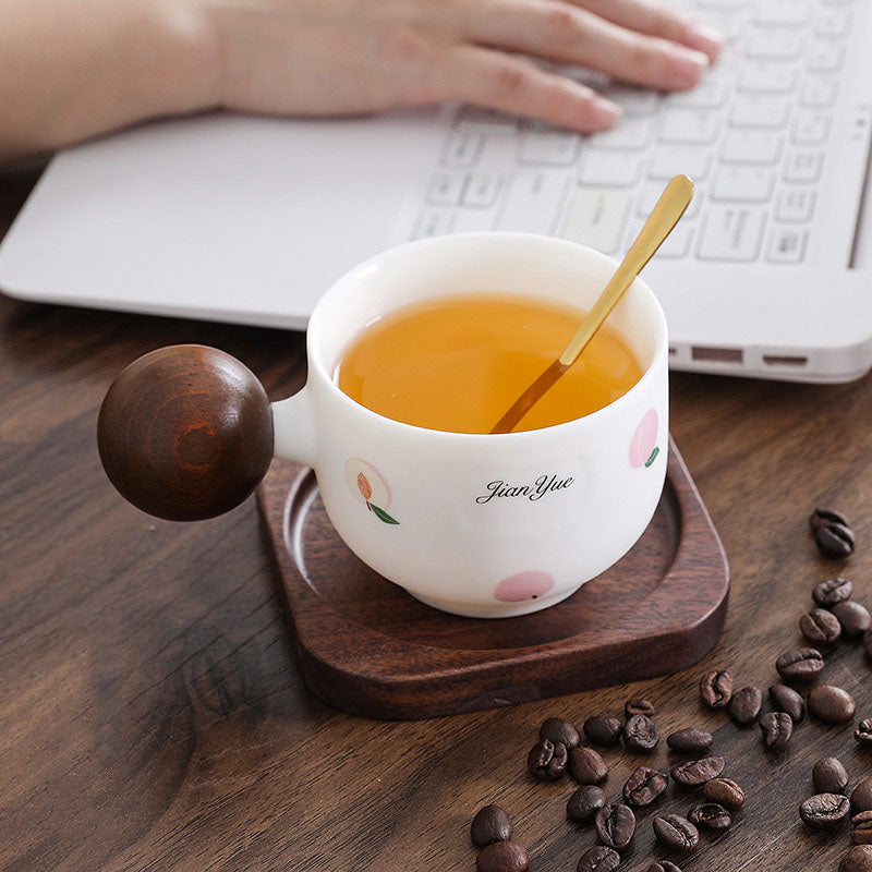 Exquisite Ceramic Coffee Cup,Peach Pattern Design