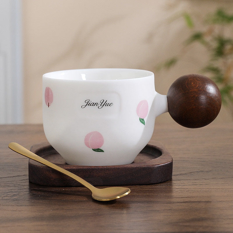 Exquisite Ceramic Coffee Cup,Peach Pattern Design