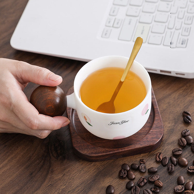 Exquisite Ceramic Coffee Cup,Peach Pattern Design