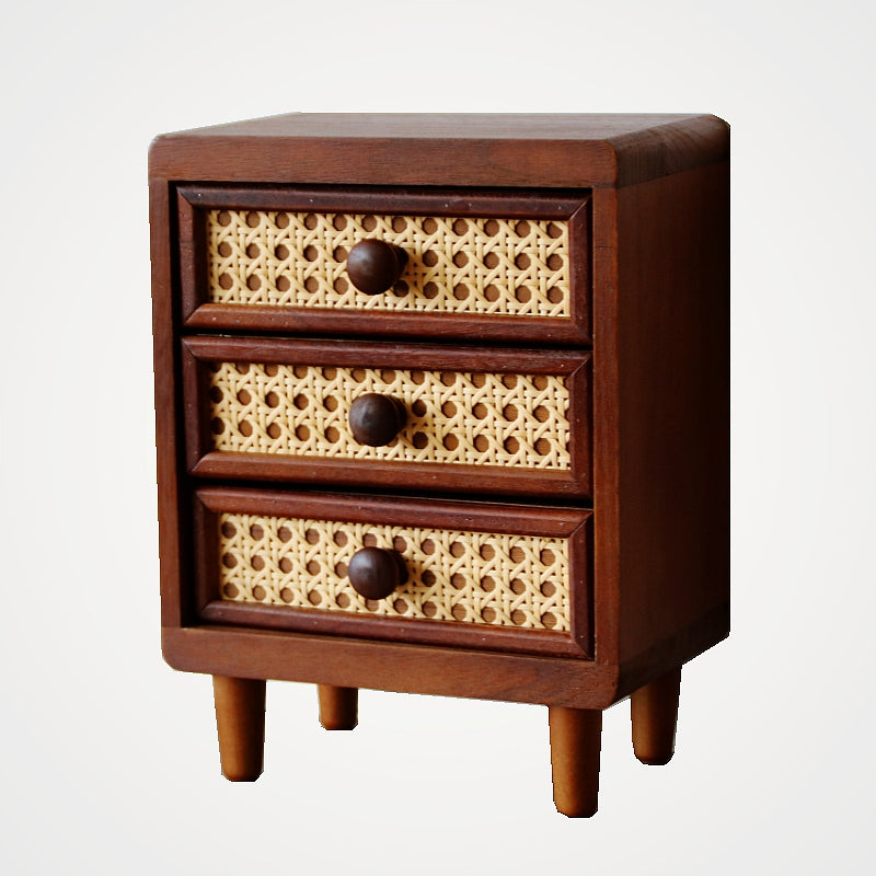 Retro Rattan Wooden Storage Box With Drawer, For Desktop Organize