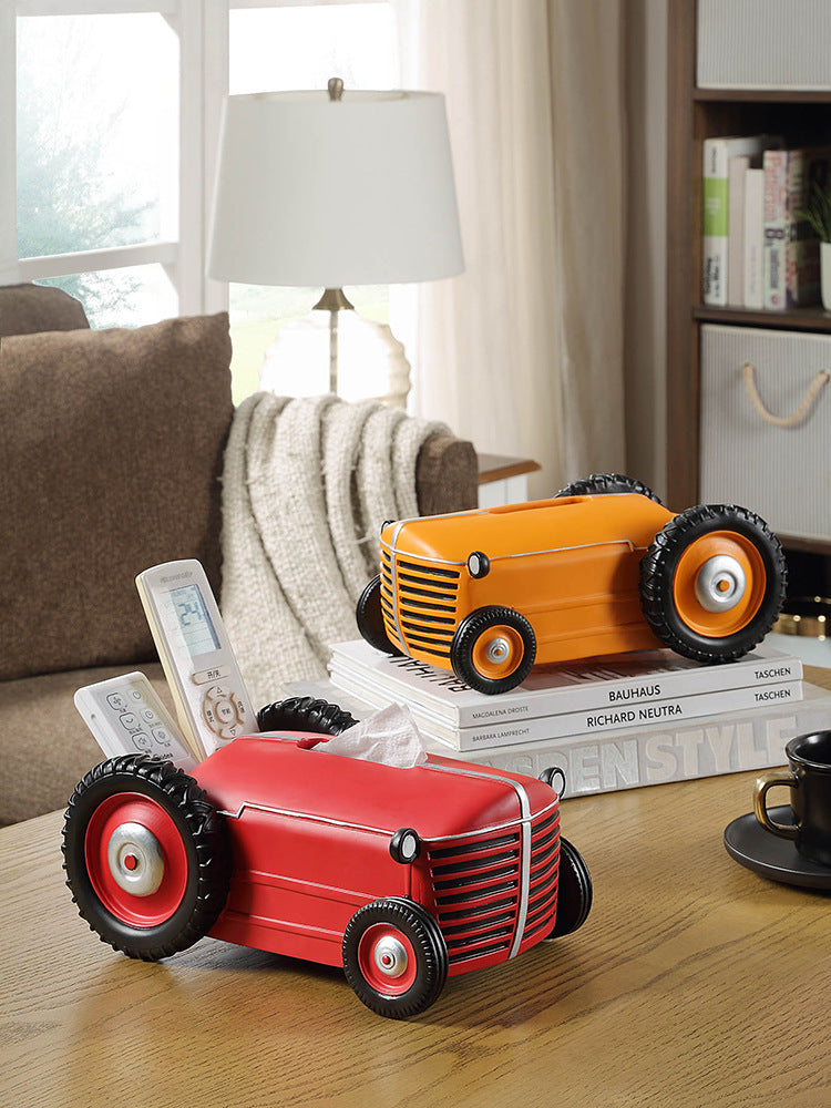 Retro tractor living room tissue box, remote control organizer