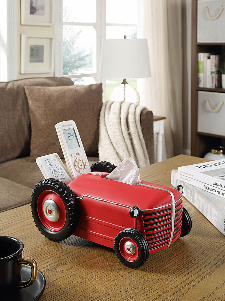 Retro tractor living room tissue box, remote control organizer