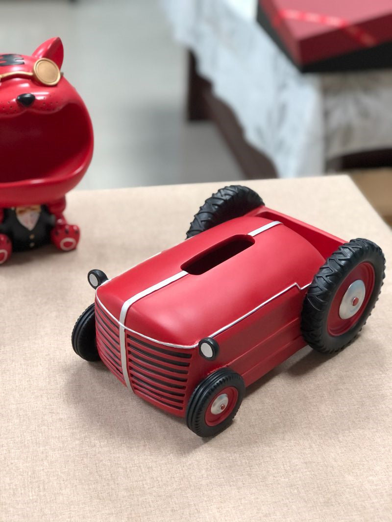 Retro tractor living room tissue box, remote control organizer