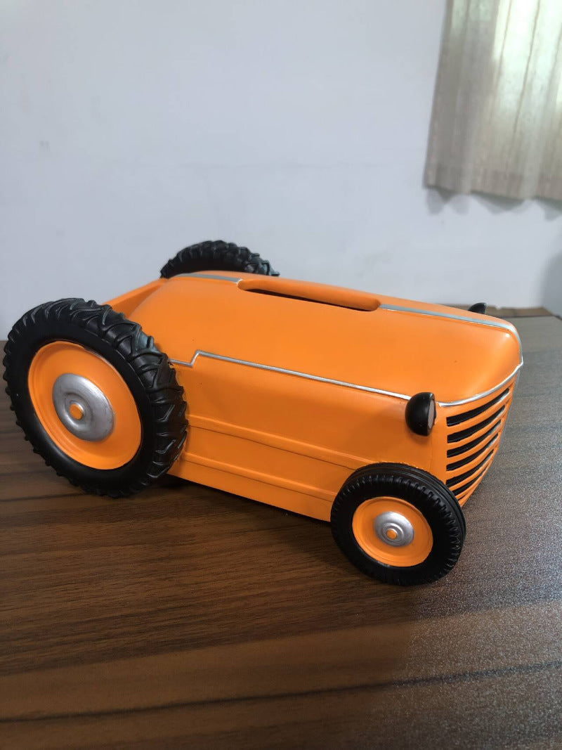 Retro tractor living room tissue box, remote control organizer