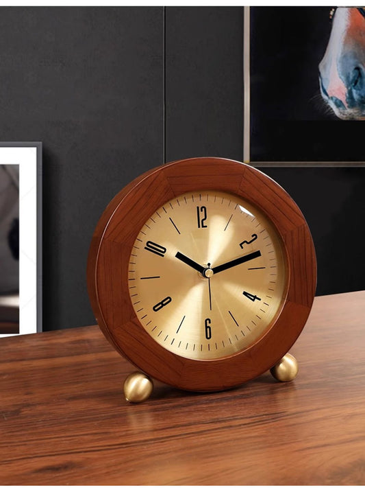 Retro wooden desktop silent desk clock, office bedroom decoration