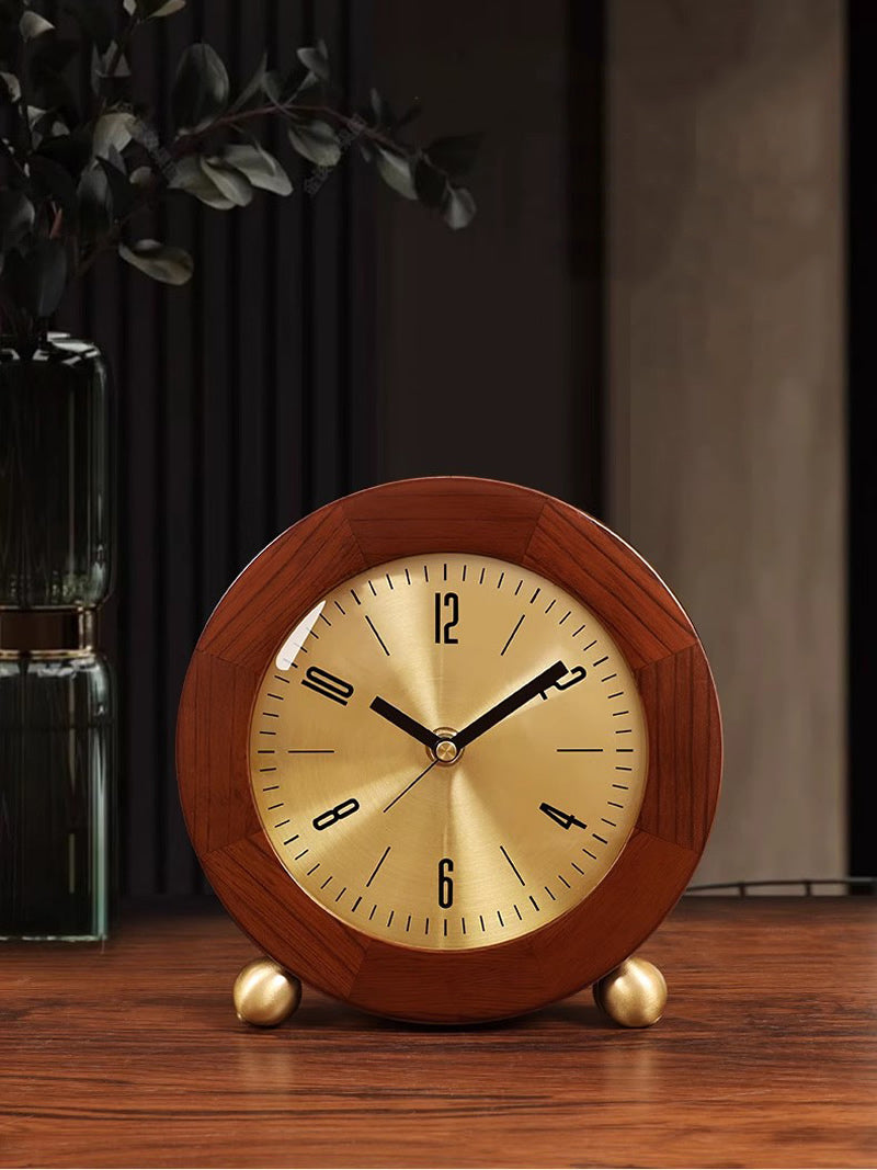 Retro wooden desktop silent desk clock, office bedroom decoration