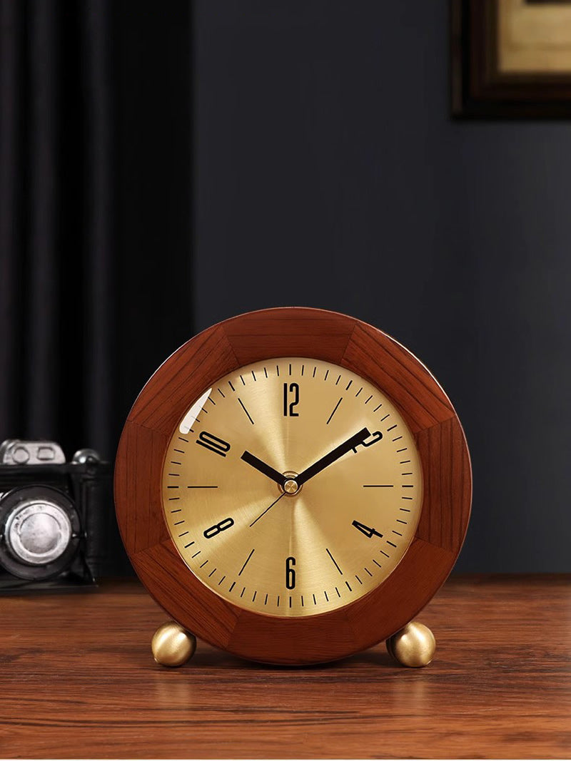 Retro wooden desktop silent desk clock, office bedroom decoration