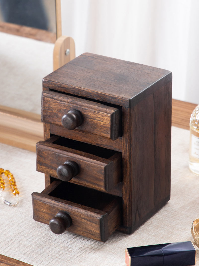 Retro Wooden Drawer Desktop Organizing Storage Box, Jewelry Box