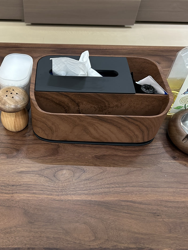 Rustic Faux Wood Tissue Box with Storage: Stylish and Functional Organizer