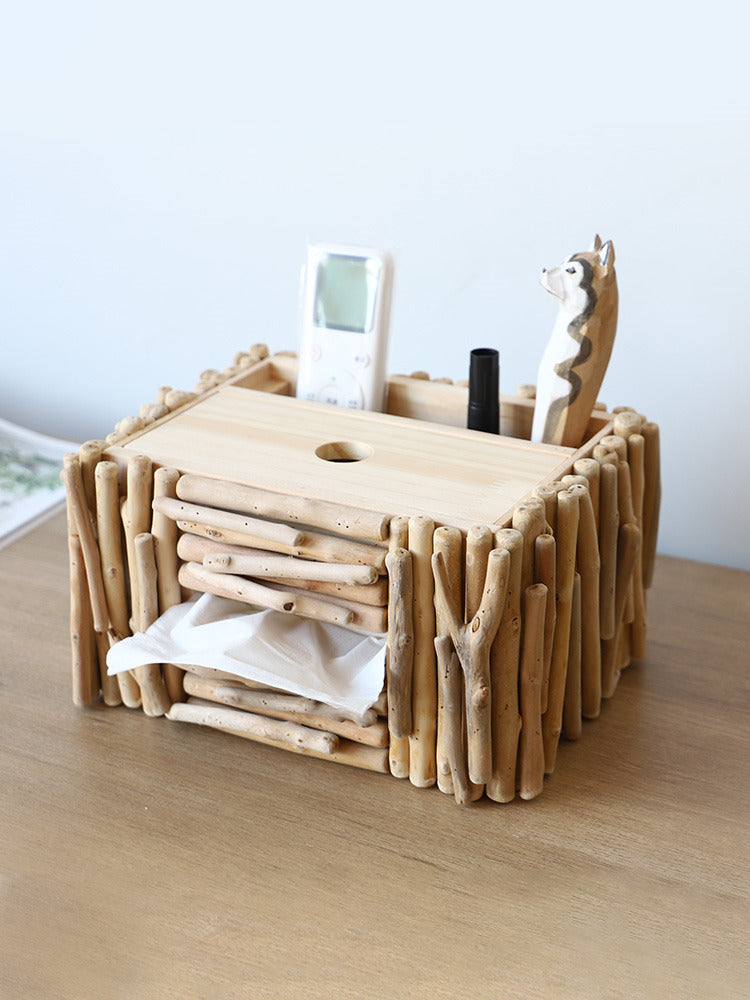 Rustic Wooden Tissue Holder and Storage Box,Vintage Charm Art