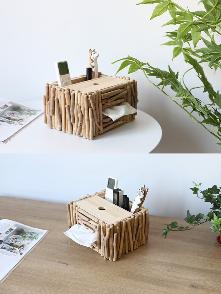 Rustic Wooden Tissue Holder and Storage Box,Vintage Charm Art