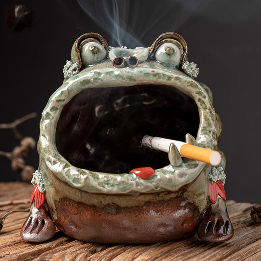 Scary Big Mouth Golden Toad Ashtray, Funny Gift