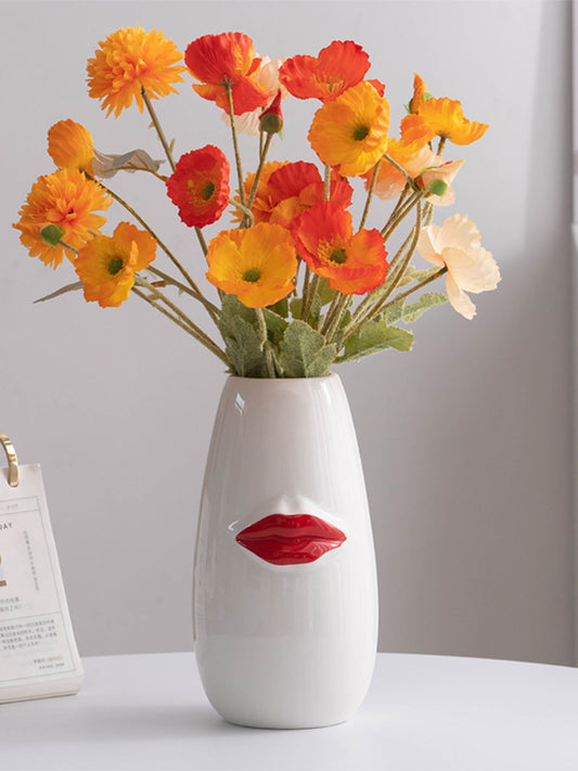 Sexy Big Red Lips Art Ceramic Vase, Home Office Desktop Decoration