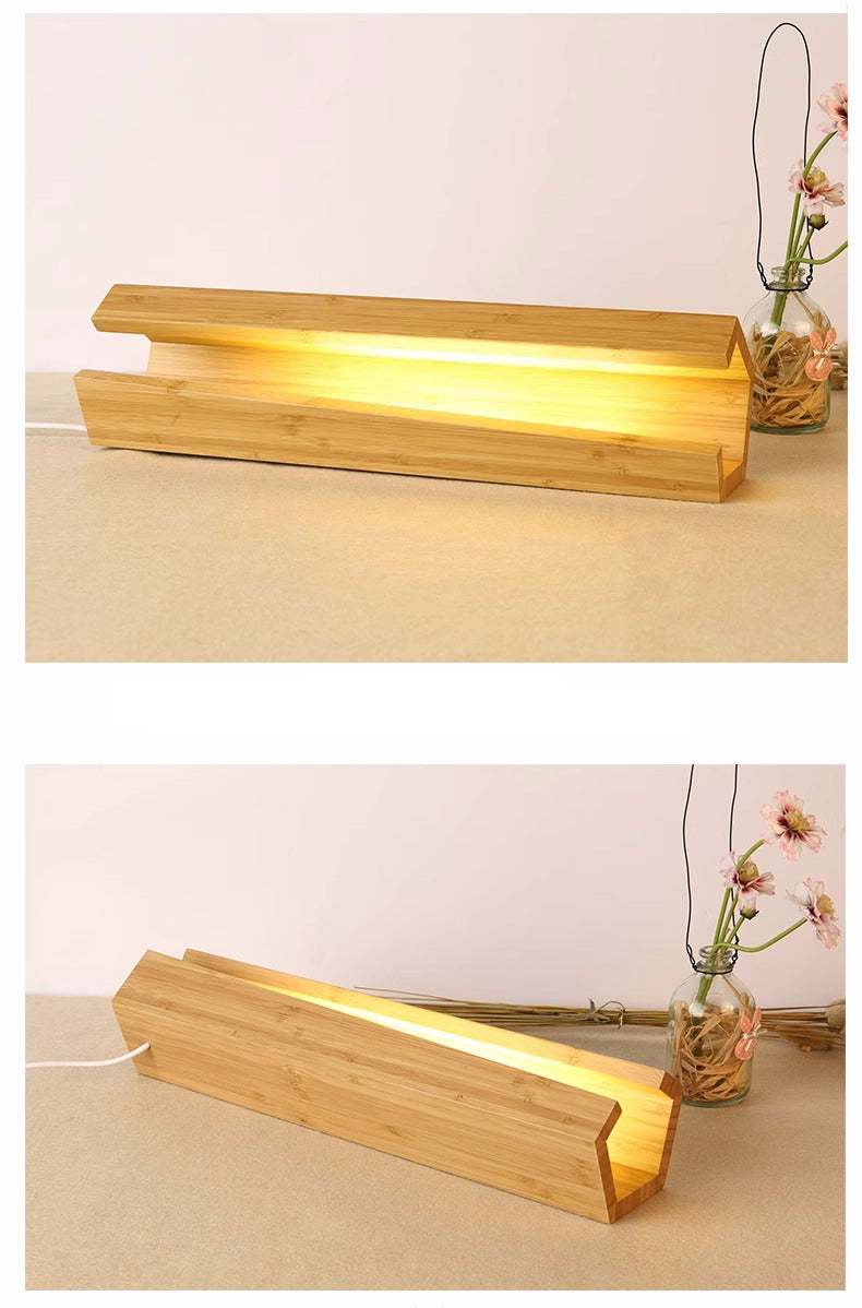 Simple Artistic Bamboo Wood Led Table Lamp, Decorative Warm Light