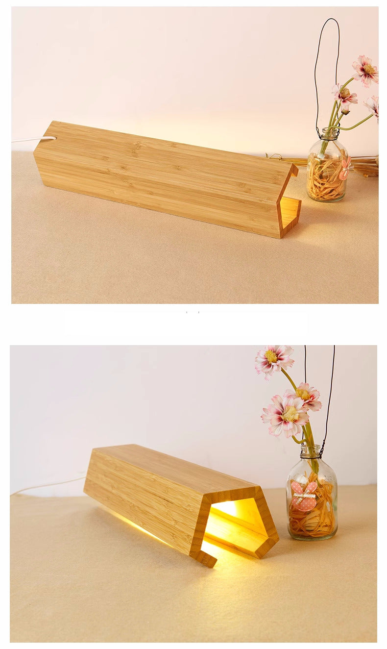 Simple Artistic Bamboo Wood Led Table Lamp, Decorative Warm Light