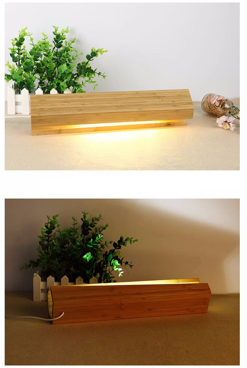 Simple Artistic Bamboo Wood Led Table Lamp, Decorative Warm Light