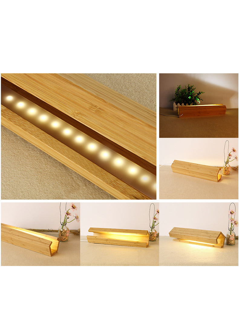 Simple Artistic Bamboo Wood Led Table Lamp, Decorative Warm Light