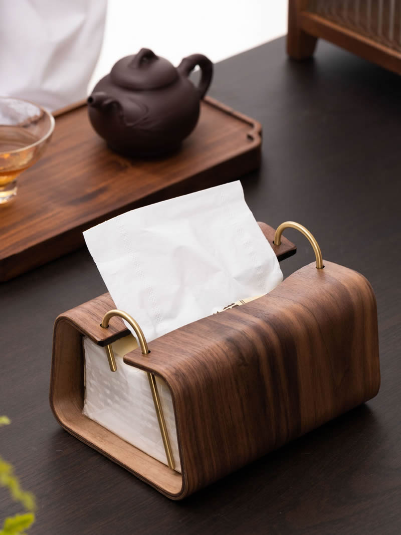 Simple Black Walnut Art Tissue Box, Desktop Decoration Ideas