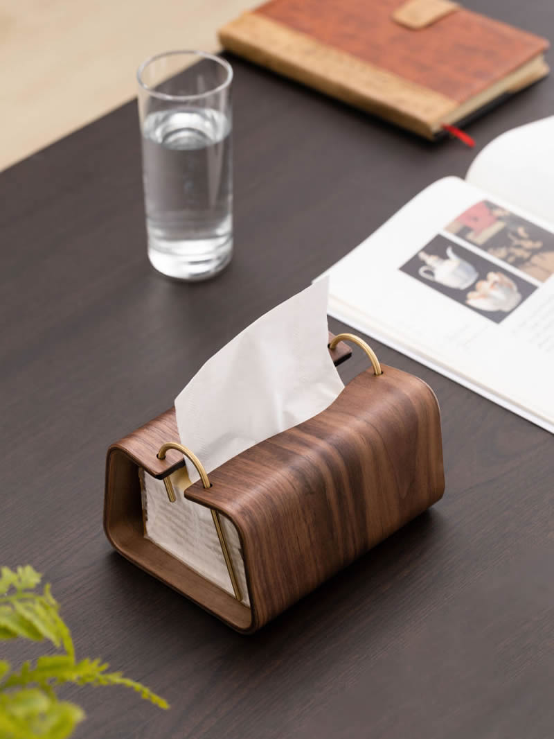 Simple Black Walnut Art Tissue Box, Desktop Decoration Ideas