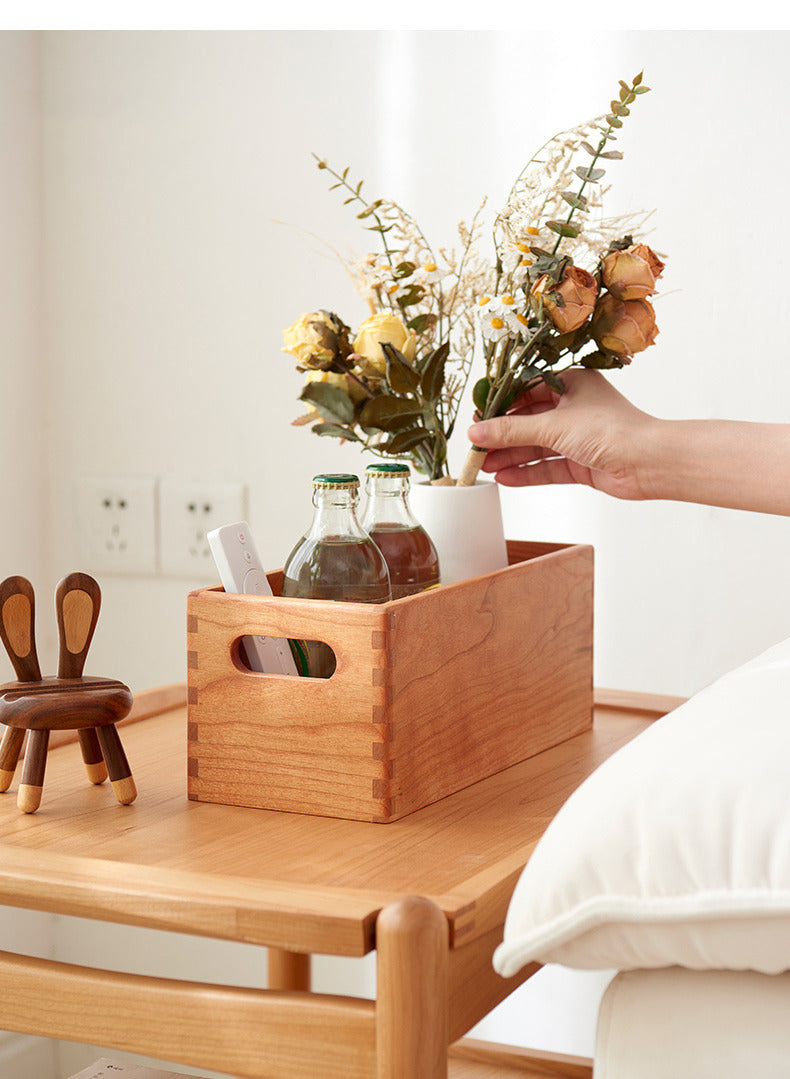 Simple Cherry Wood Desktop Storage Box,Office Desk Organizer