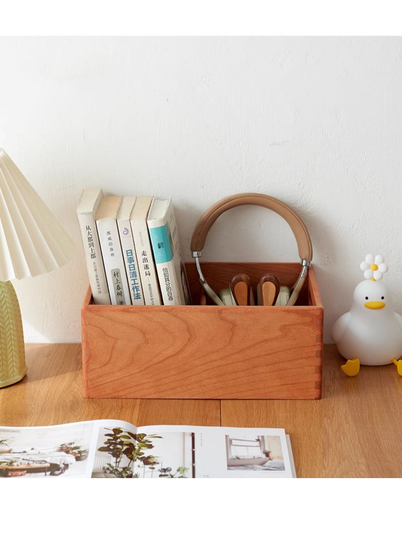 Simple Cherry Wood Desktop Storage Box,Office Desk Organizer