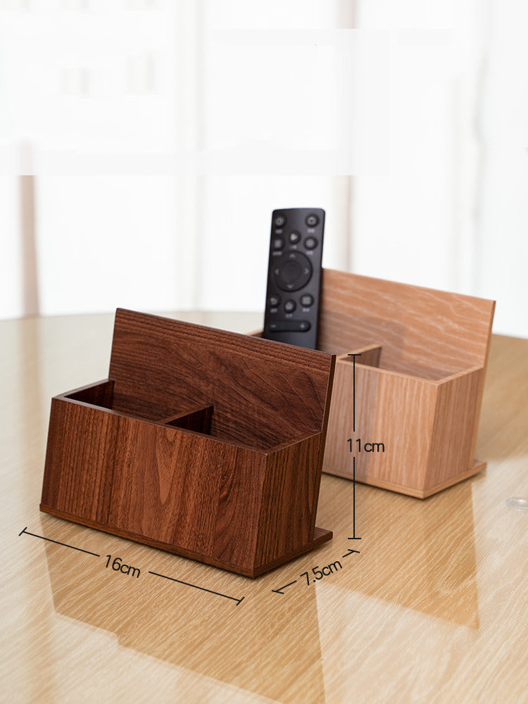 Simple Double-Grid Wooden Pen Holder,Remote Control Storage Box