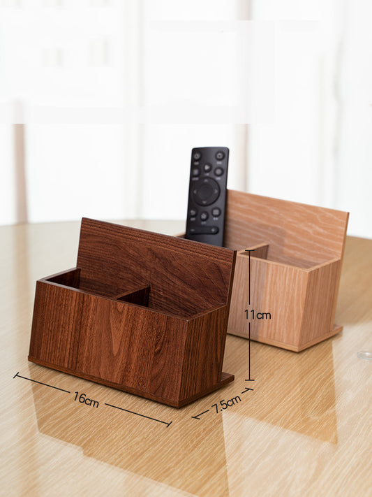 Simple Double-Grid Wooden Pen Holder,Remote Control Storage Box