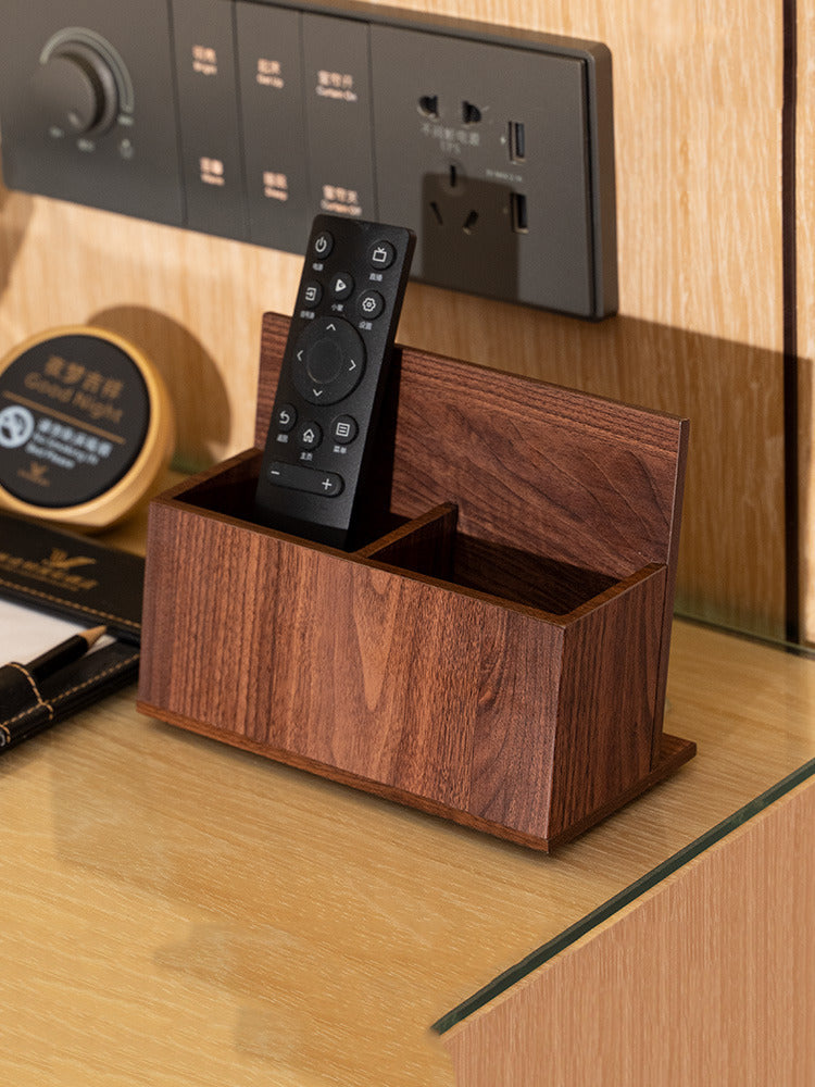 Simple Double-Grid Wooden Pen Holder,Remote Control Storage Box