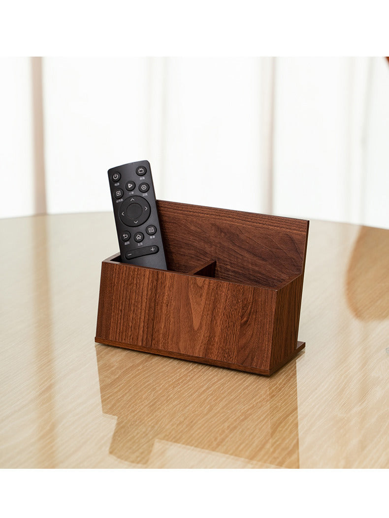 Simple Double-Grid Wooden Pen Holder,Remote Control Storage Box