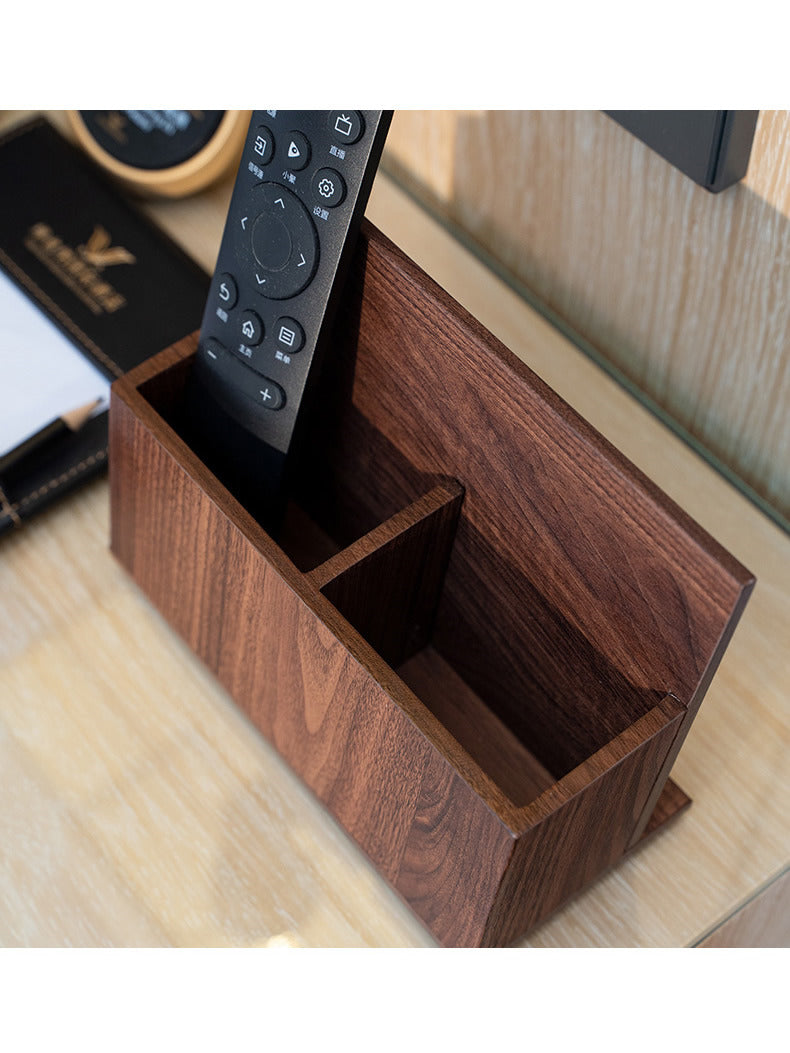 Simple Double-Grid Wooden Pen Holder,Remote Control Storage Box