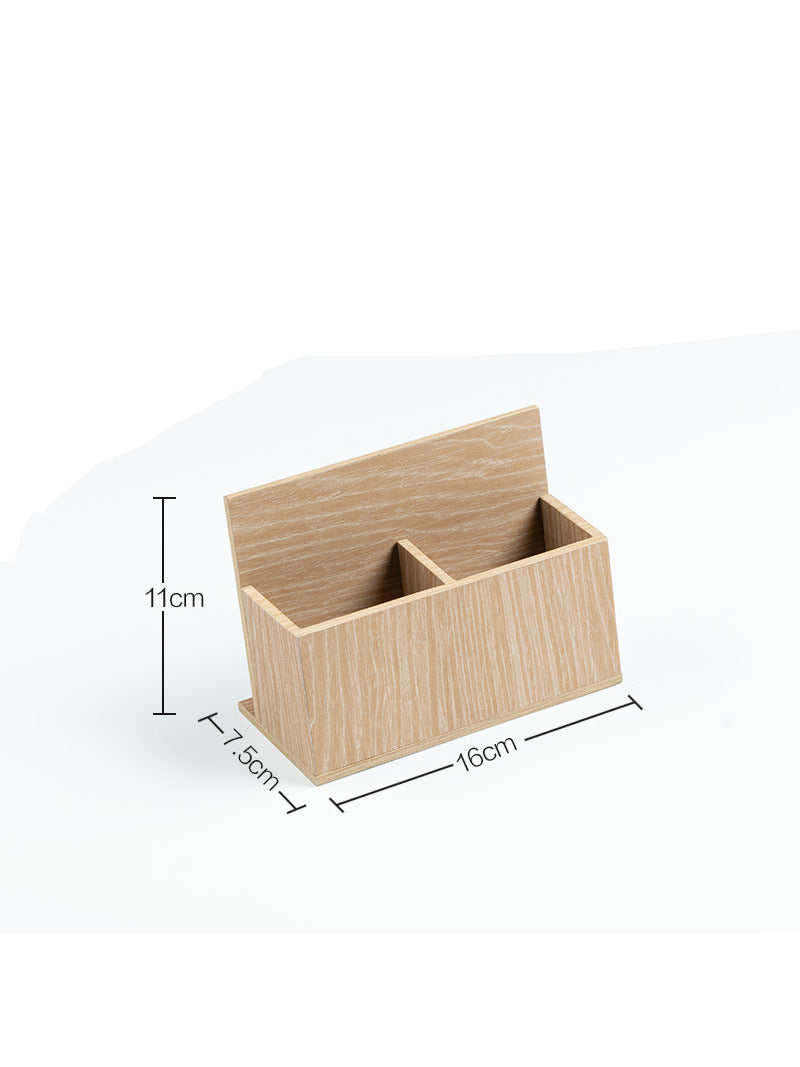 Simple Double-Grid Wooden Pen Holder,Remote Control Storage Box