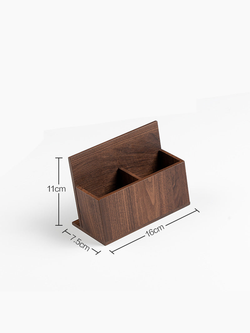 Simple Double-Grid Wooden Pen Holder,Remote Control Storage Box