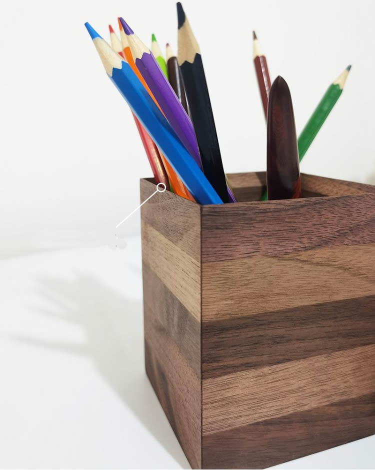 Simple Square Wooden Pen Holder, Black Walnut Desktop Organize Storage