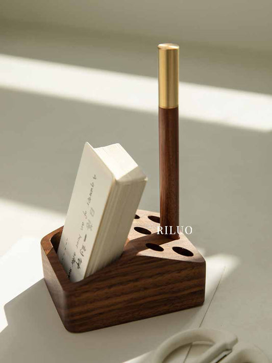 Simple Wooden Four-Hole Pen Holder, Small Items Storage Box