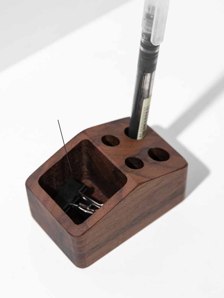 Simple Wooden Four-Hole Pen Holder, Small Items Storage Box