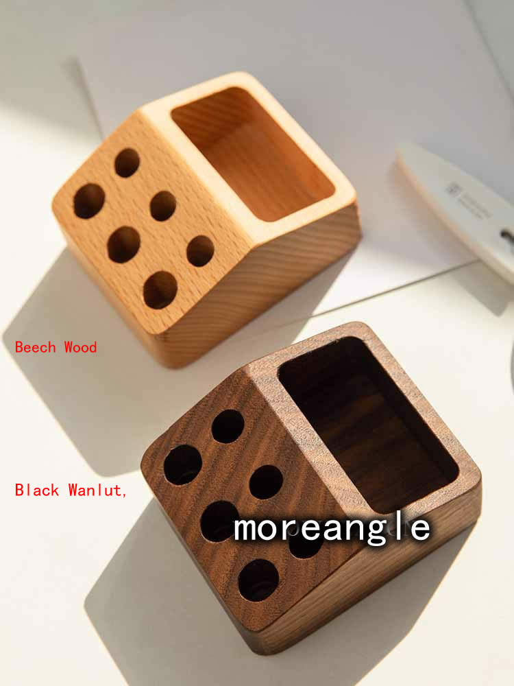 Simple Wooden Four-Hole Pen Holder, Small Items Storage Box